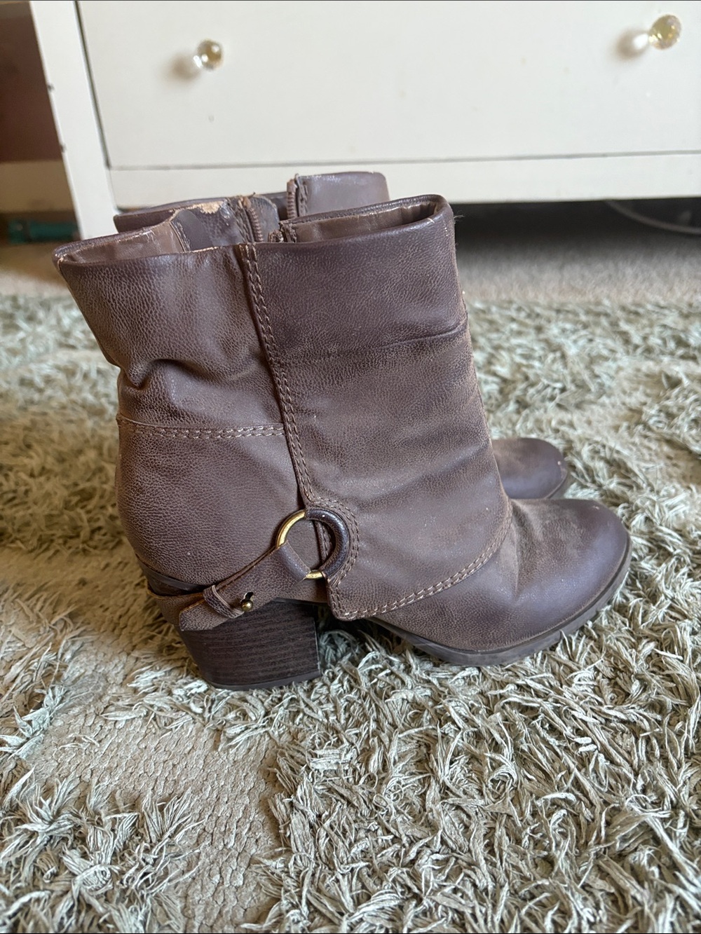 Women's Brown Leather Ankle Boot with Low Block Heel